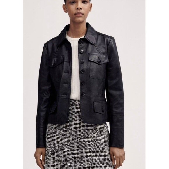 Me+em Women's Washed Leather Utility Jacket Size 10